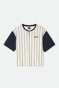 Boxy Baseball T-Shirt - Off White Stripe/Washed Navy
