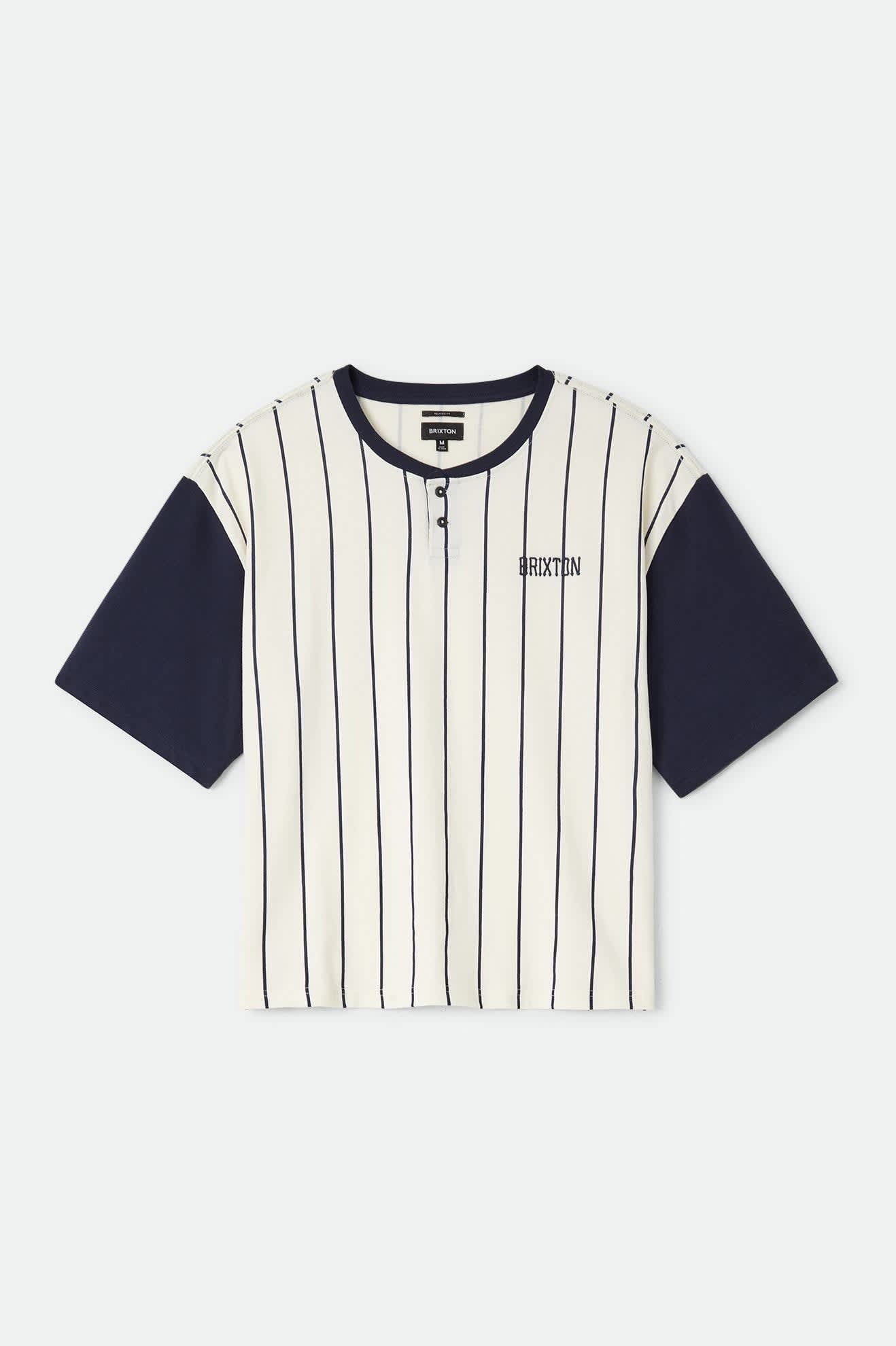Boxy Baseball T-Shirt - Off White Stripe/Washed Navy