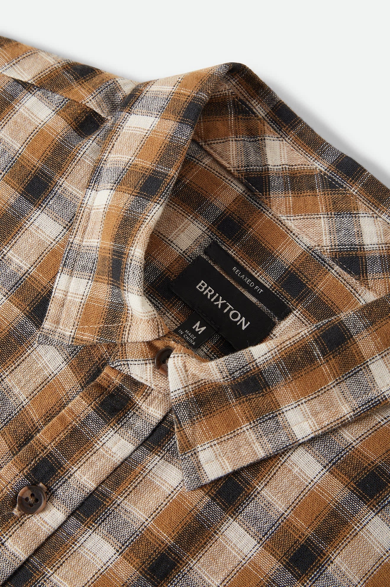 Cru Linen Blend Plaid Short Sleeve Shirt - Black/Tobacco Plaid