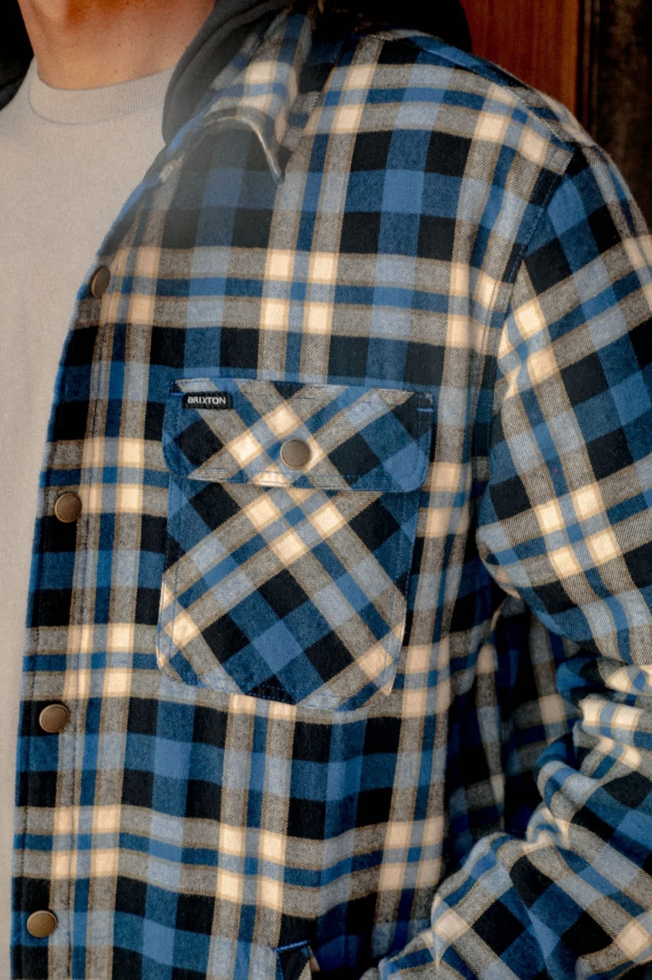Bowery Quilited Hooded Flannel - Navy/Cream