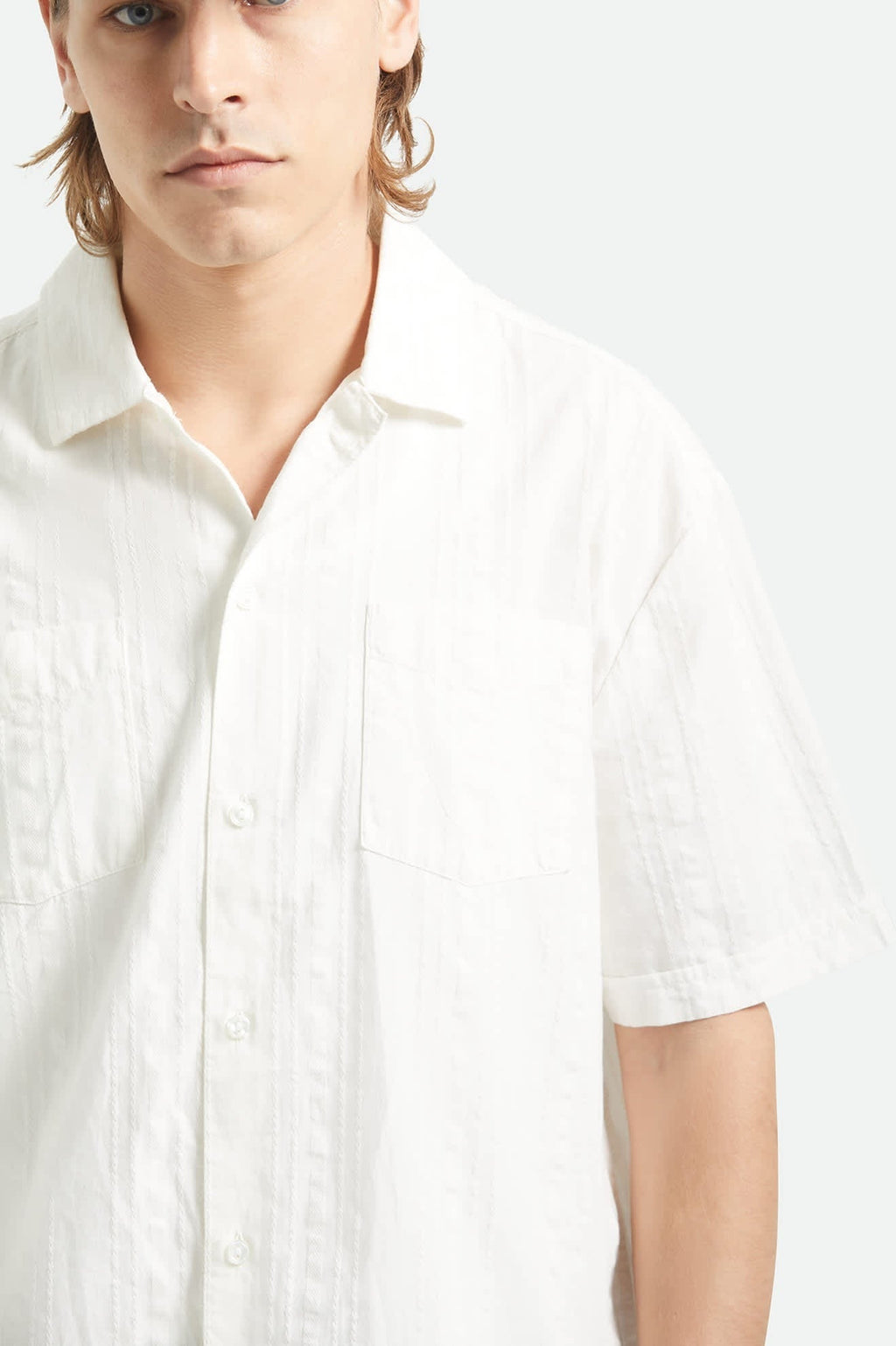 Vintage Short Sleeve Shirt - Off White Jacquard Stripe