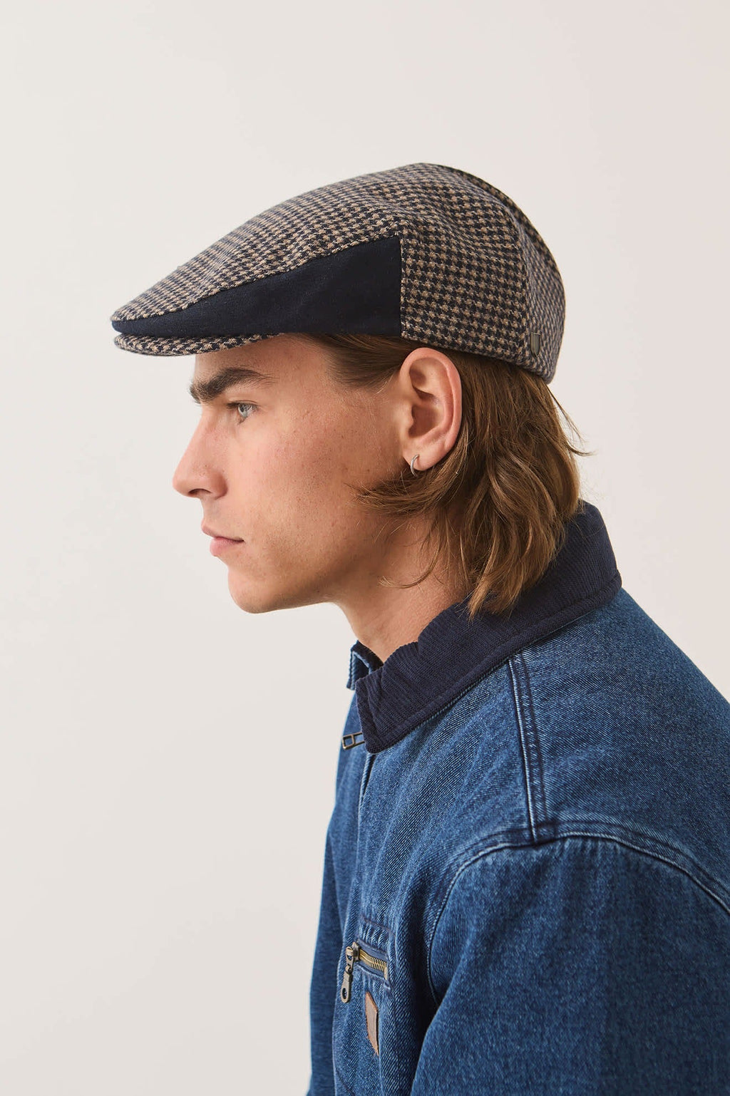 Hooligan Flat Cap - Navy/Sand Houndstooth