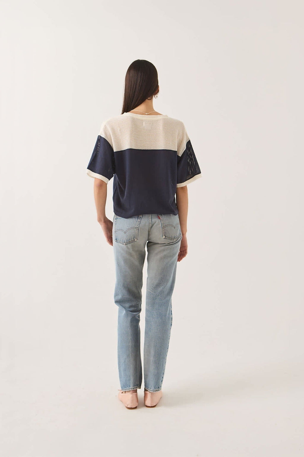 Varsity Mesh T-Shirt - Off White/Washed Navy
