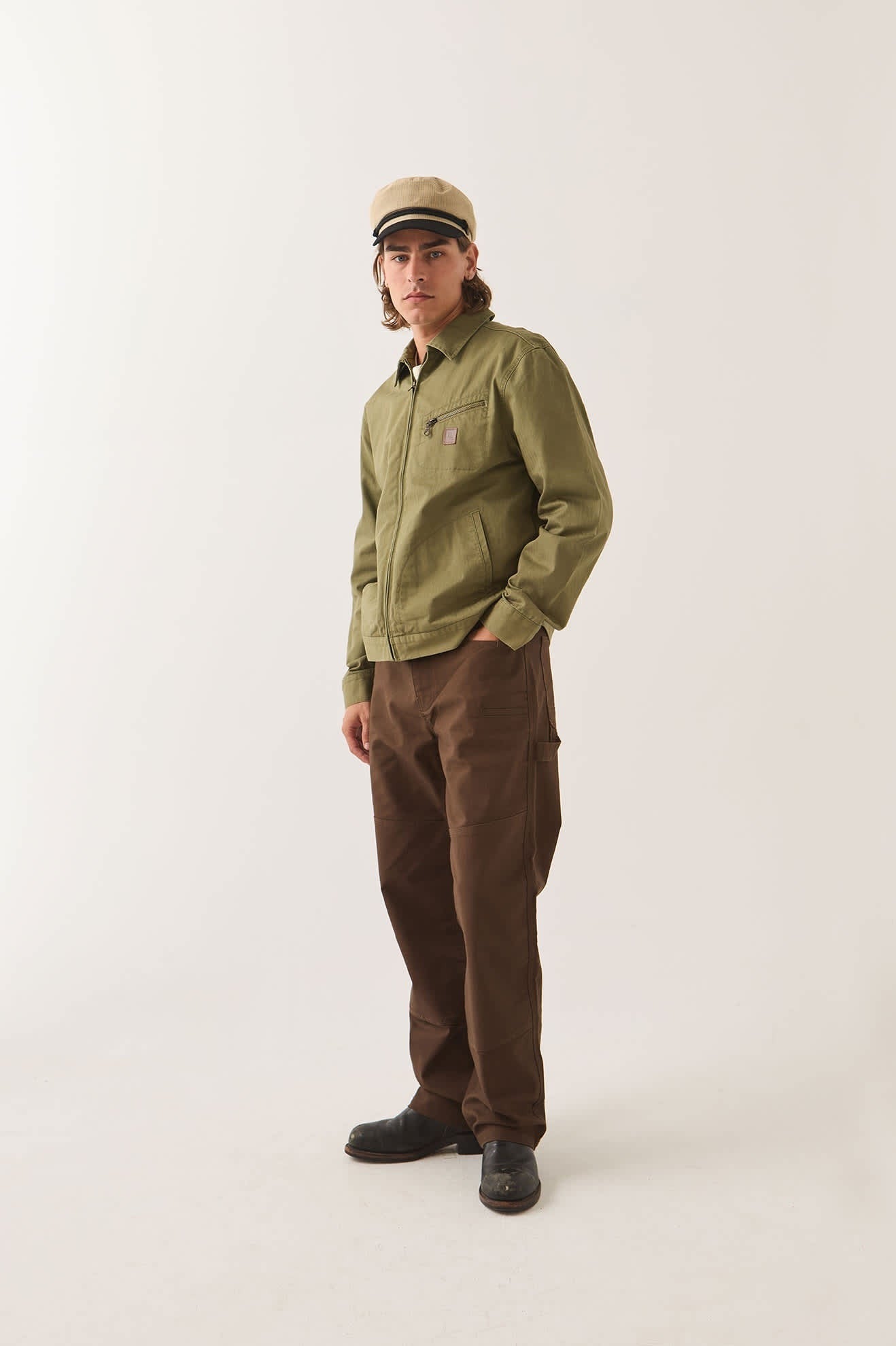 Mechanic Garage Zip Jacket - Olive Surplus Herringbone