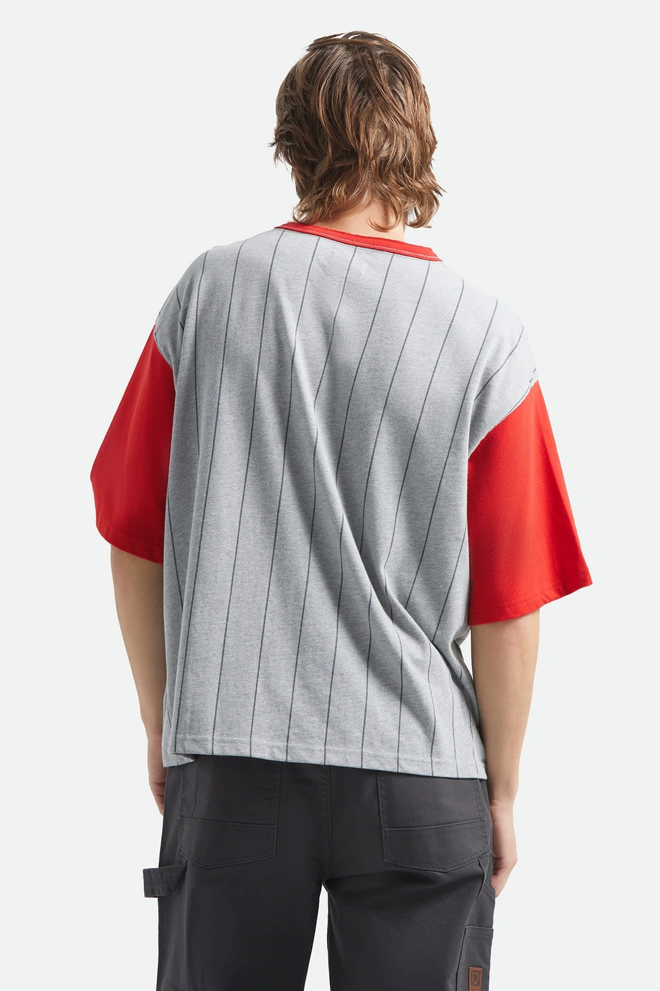 Boxy Short Sleeve Baseball T-Shirt - Heather Grey/Adrenaline Rush
