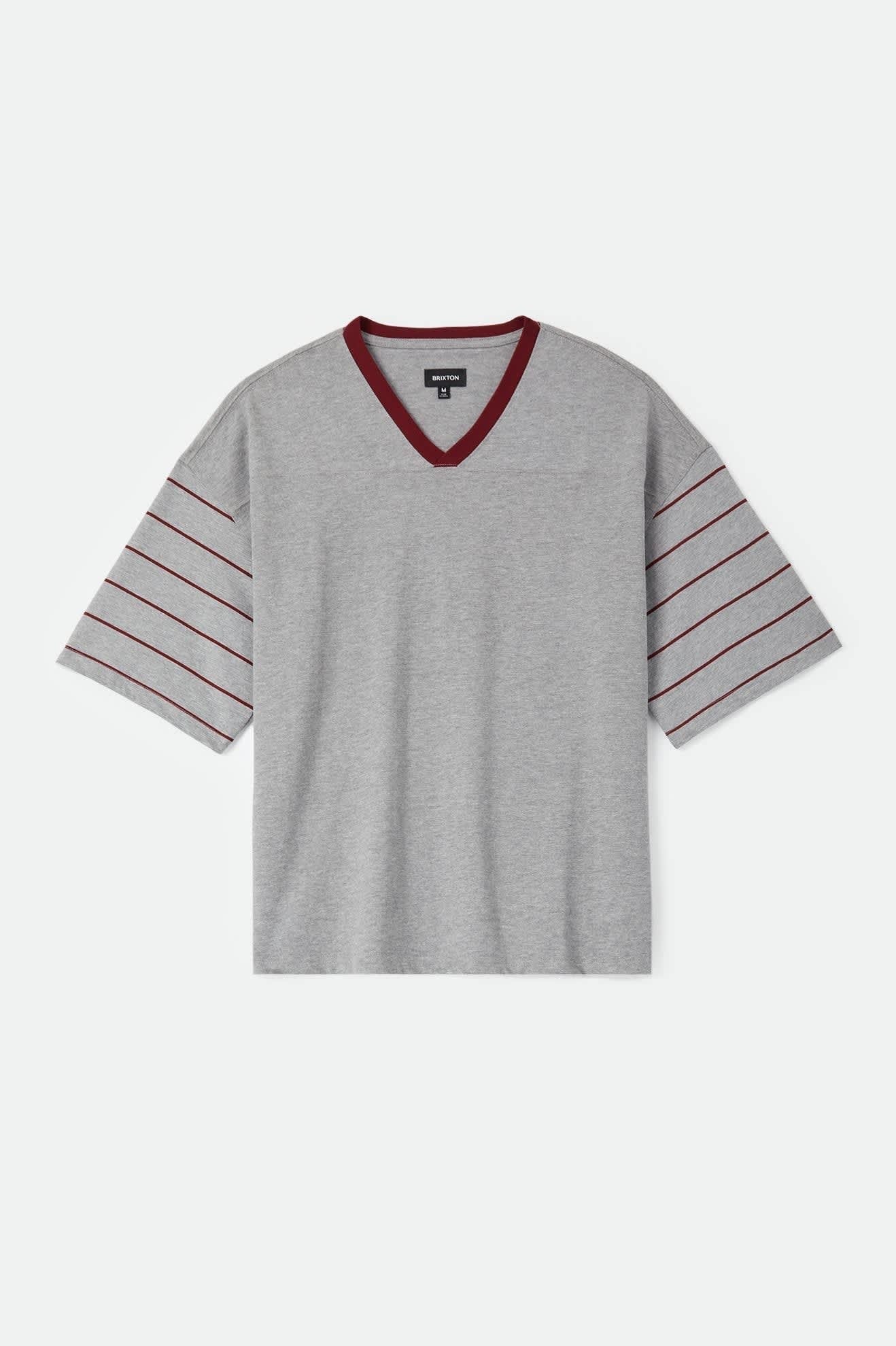 Brixton Football T-Shirt - Heather Grey/Maroon