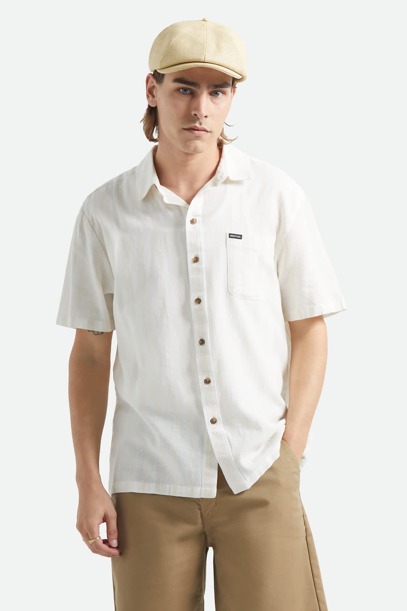 Cru Stripe Dobby Short Sleeve Shirt - Off White