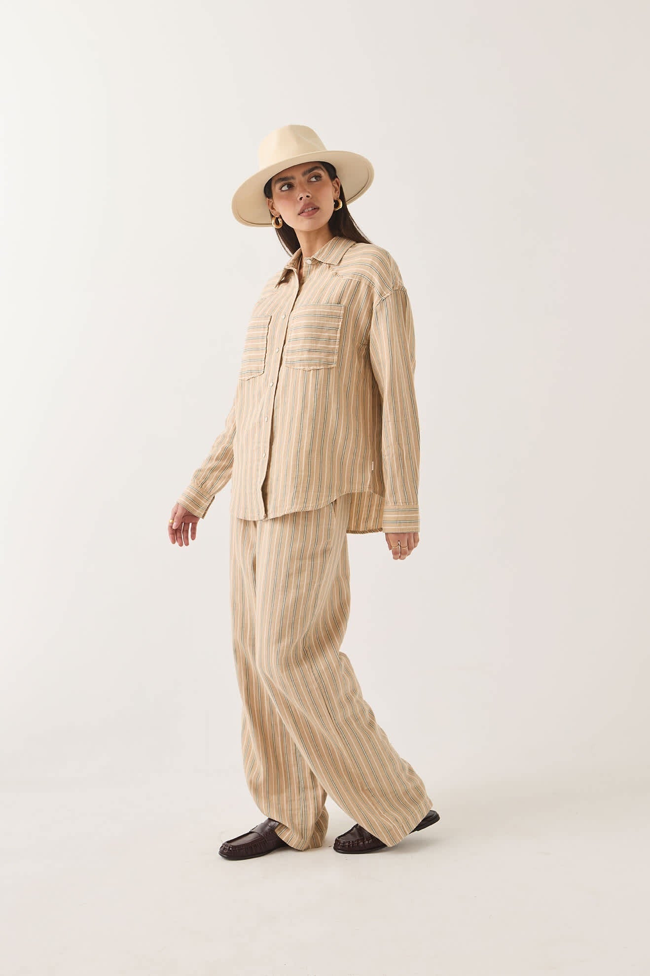 Wayne Women's Shirt - Sand Stripe