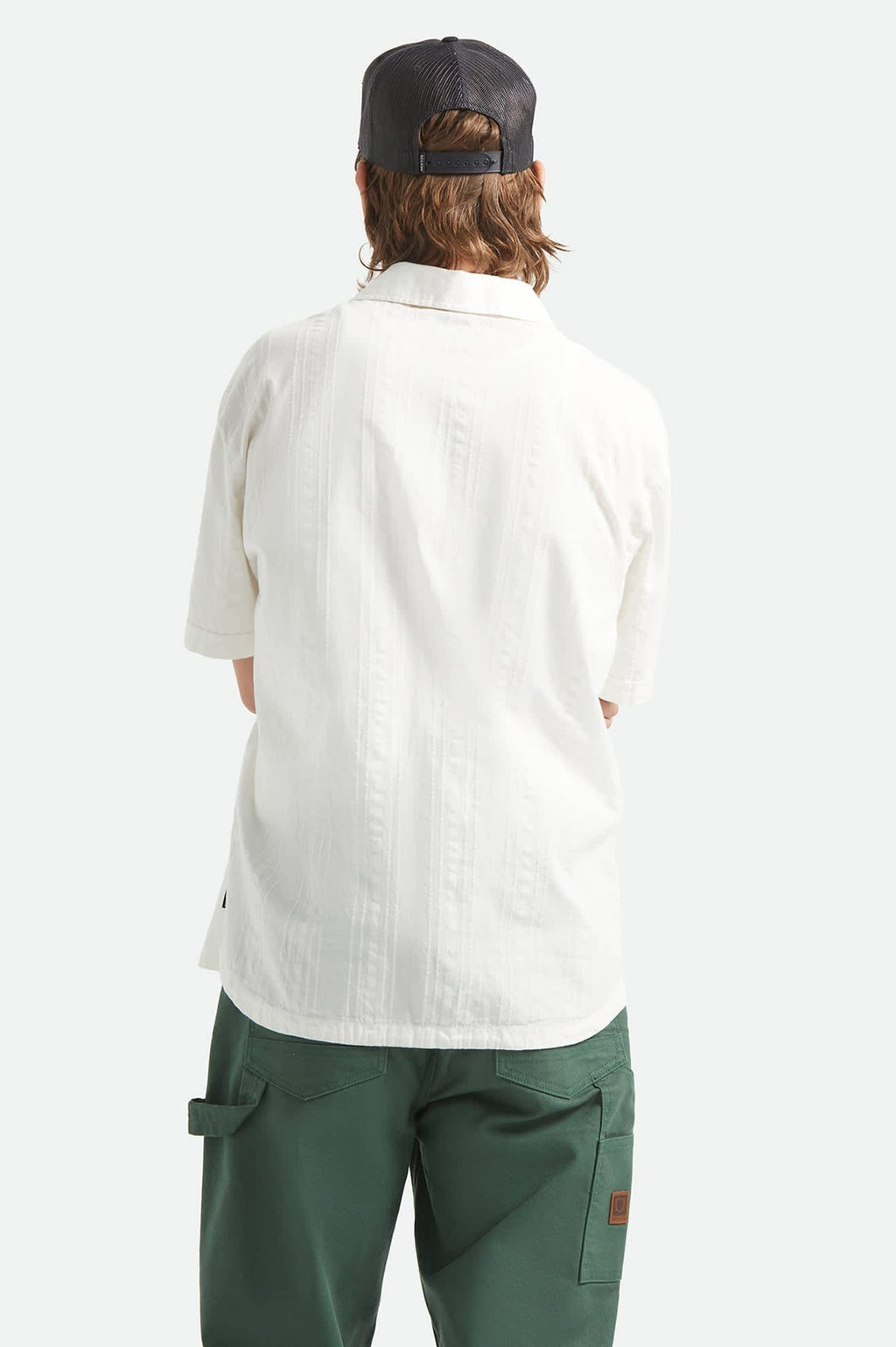 Vintage Short Sleeve Shirt - Off White Jacquard Stripe