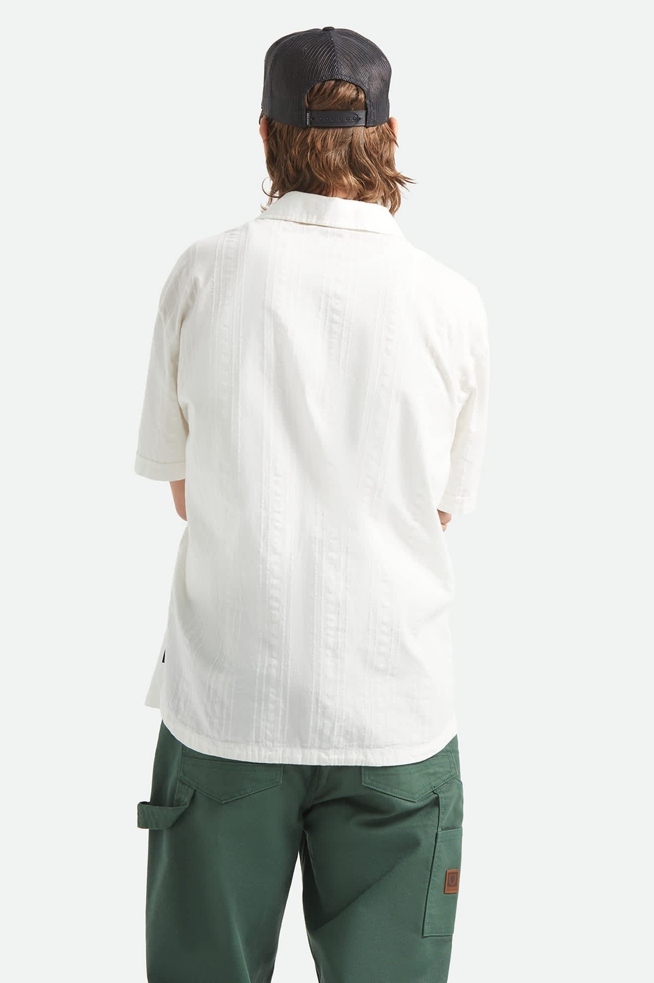 Vintage Short Sleeve Shirt - Off White Jacquard Stripe