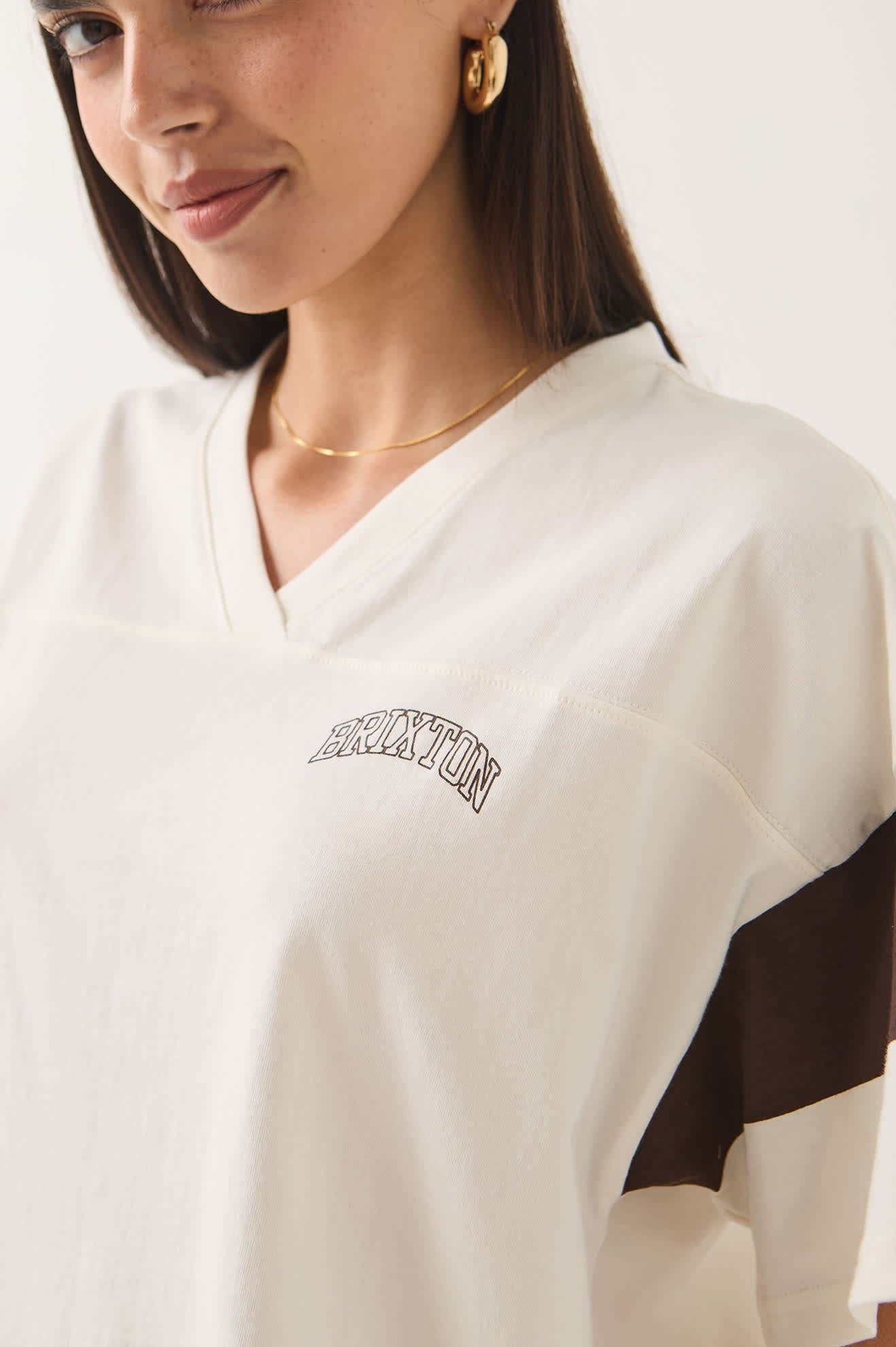 Brixton Boxy Cropped Football T-Shirt - Off White