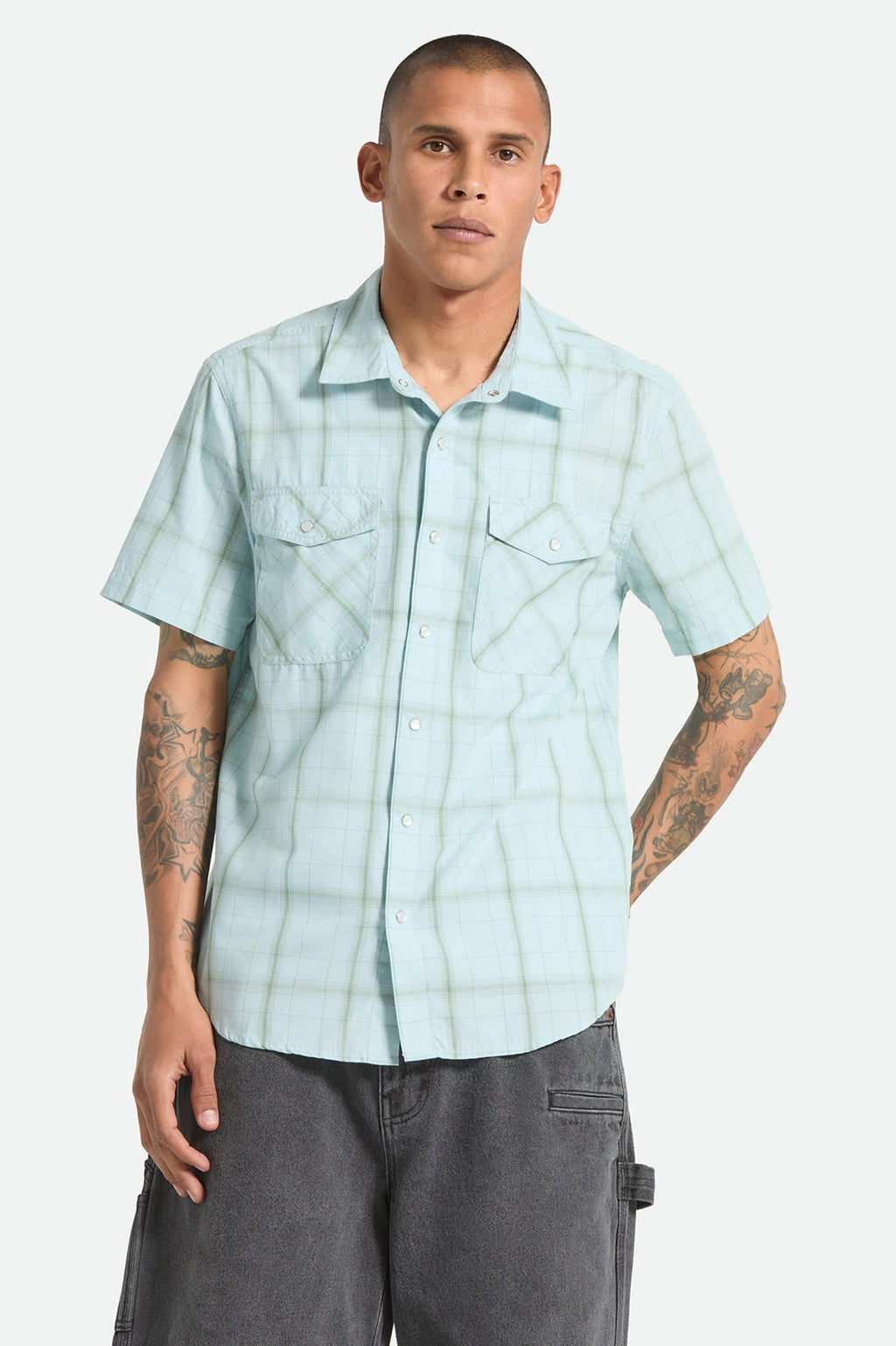 The Breezy Wayne Short Sleeve Shirt - Seafoam Plaid
