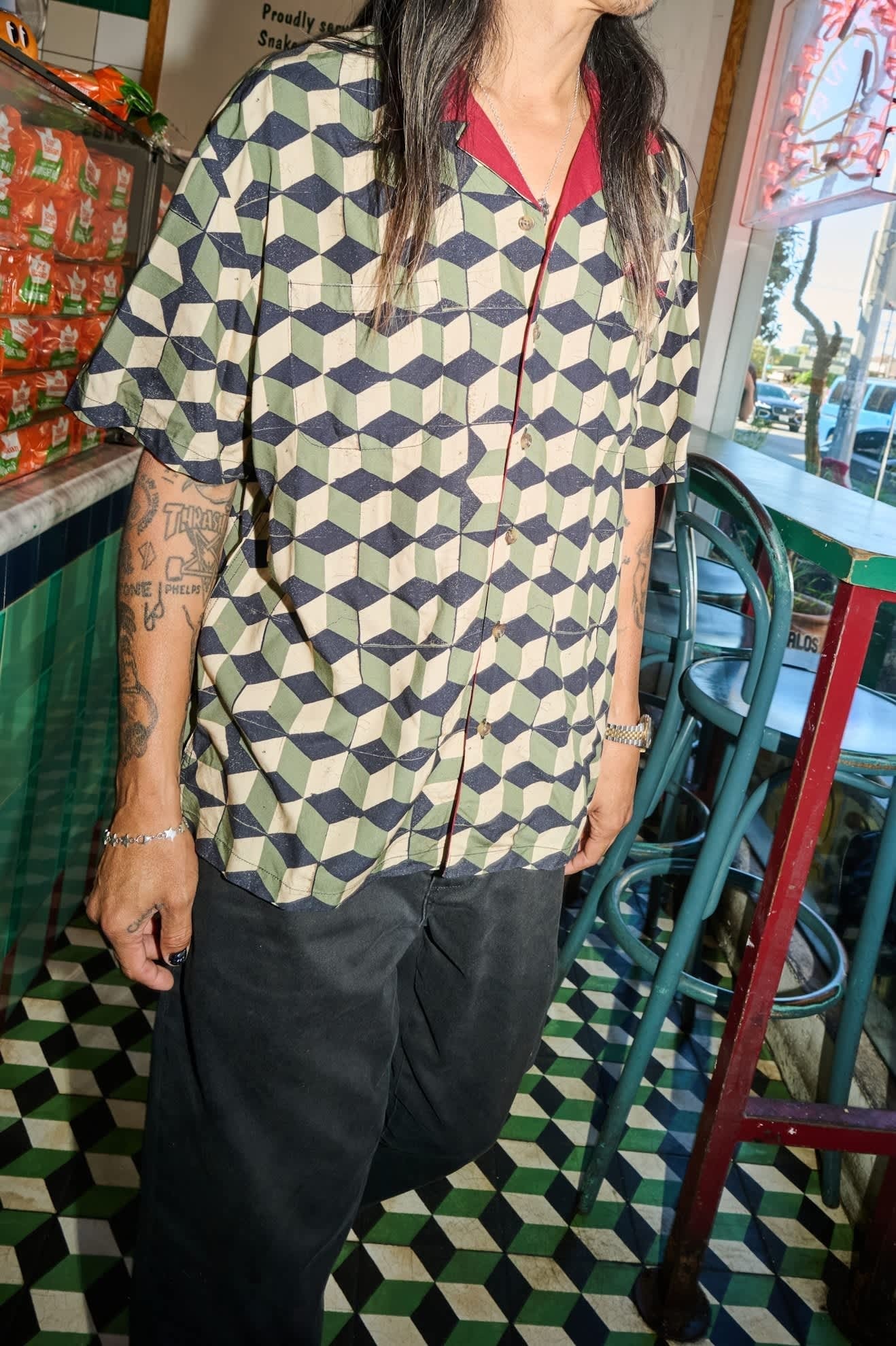 Burger She Wrote Shirt - Black/Green Tile