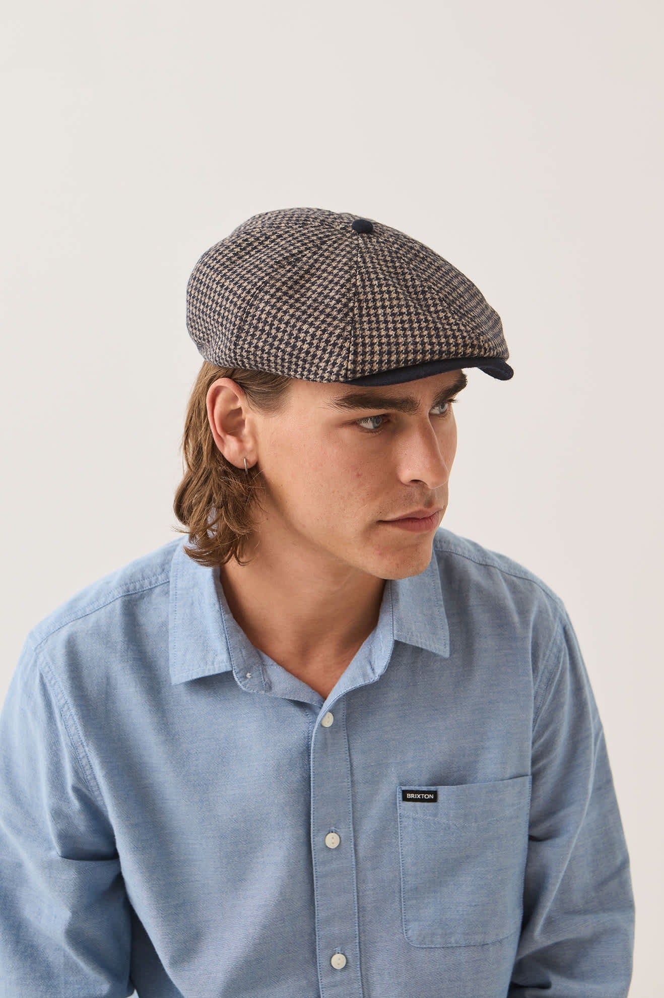 Brood Newsboy Cap - Navy/Sand Houndstooth