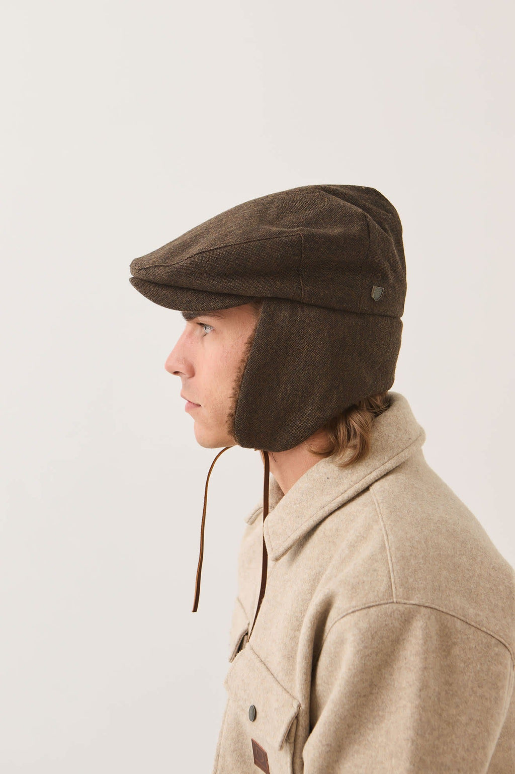 Barrel Earflap Snap Cap - Brown/Brown Tweed