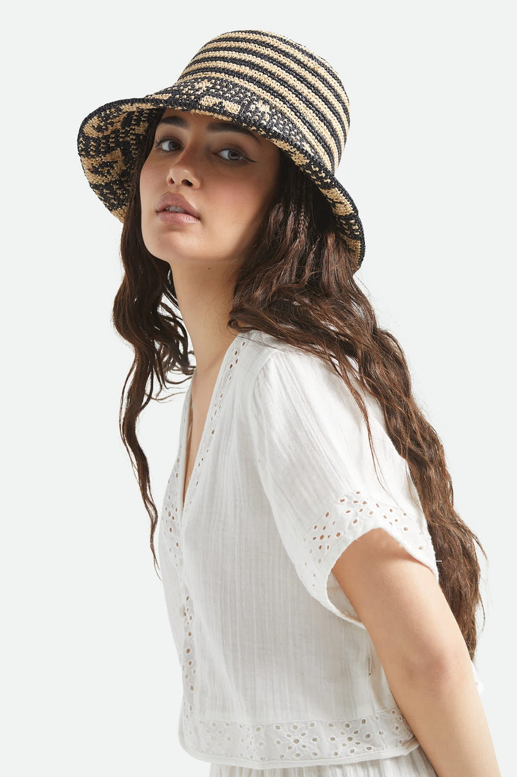 Redding Packable Straw Bucket Hat - Black/Natural