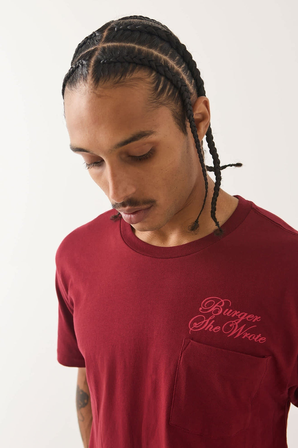 Burger She Wrote Pocket T-Shirt - Burgundy