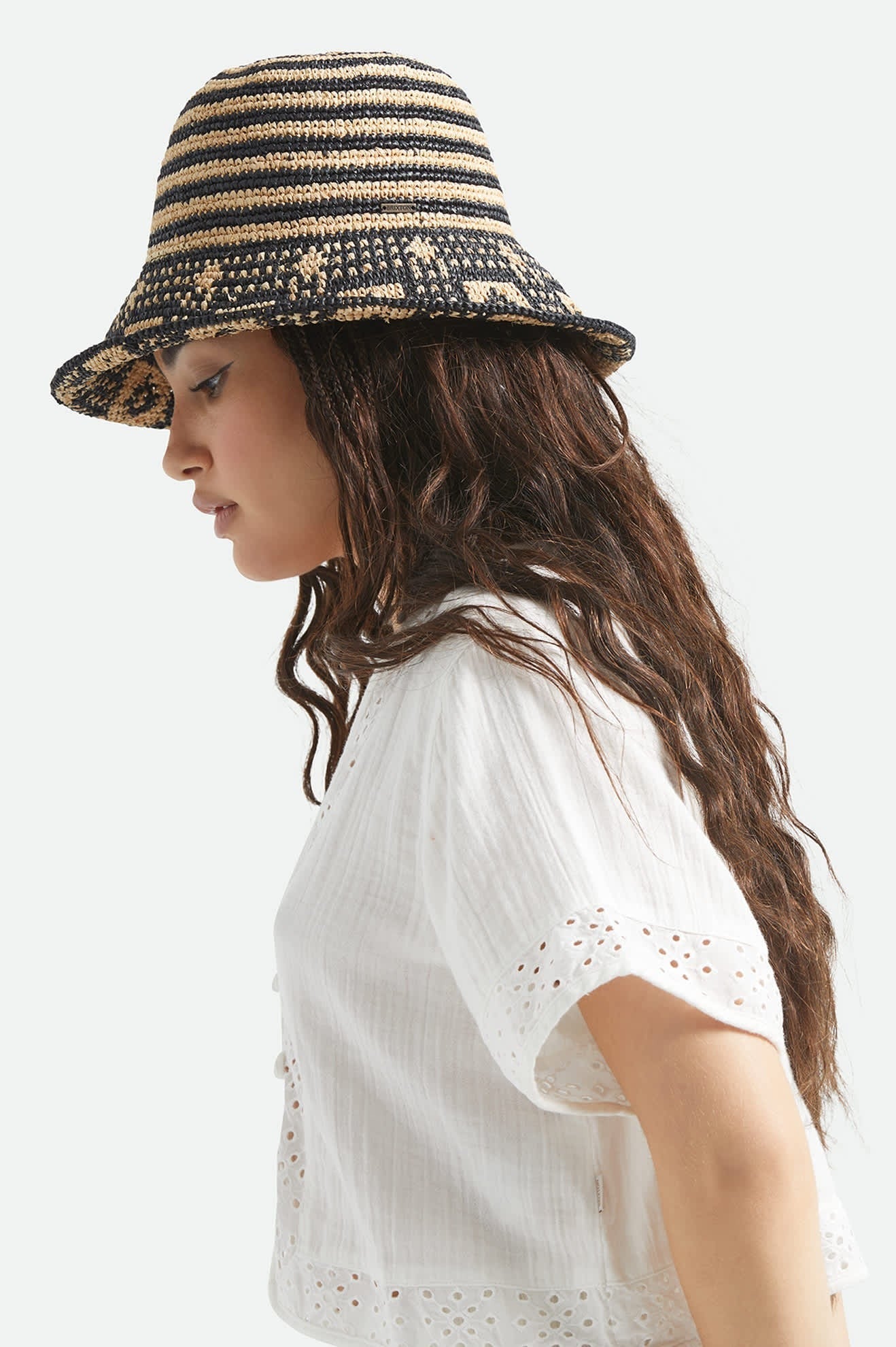 Redding Packable Straw Bucket Hat - Black/Natural