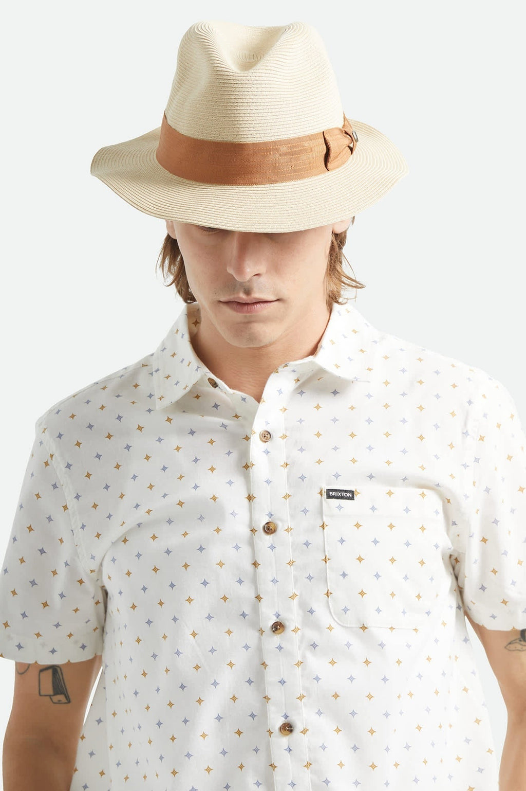Roma Straw Packable Fedora - Natural/Bronze