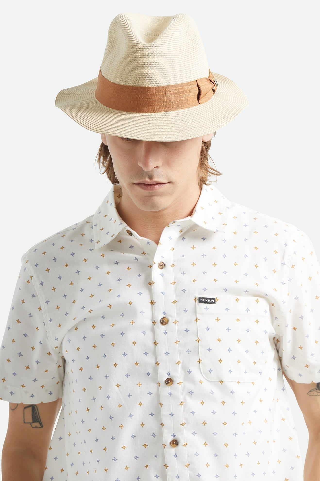 Roma Straw Packable Fedora - Natural/Bronze