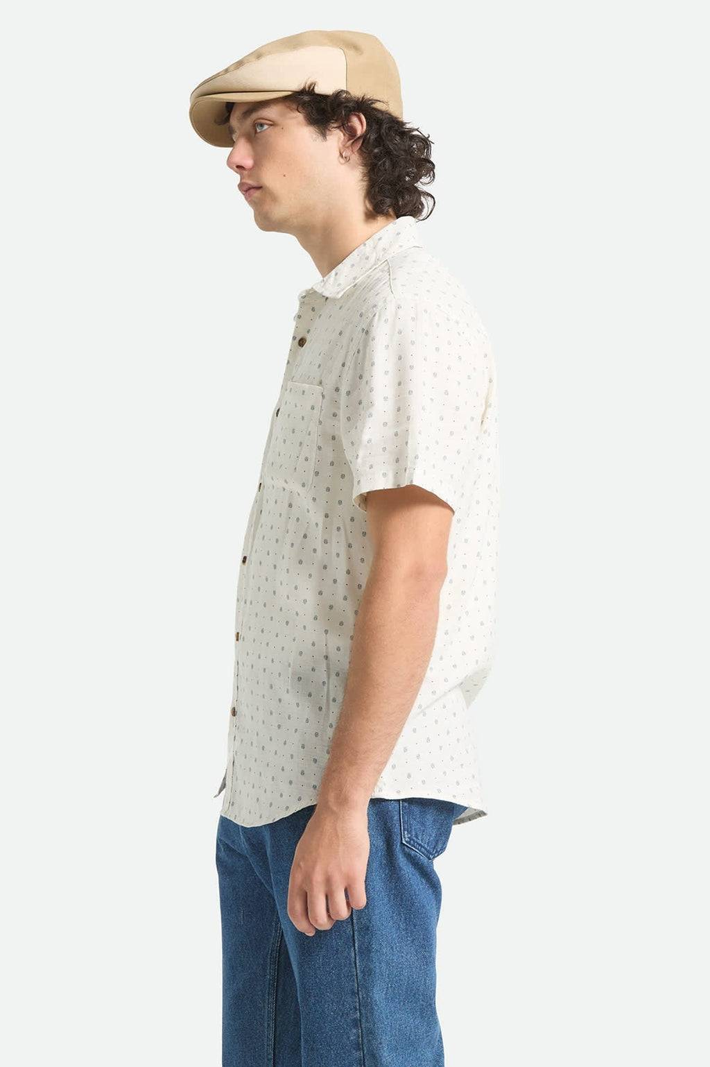 Charter Slub Short Sleeve Shirt - Off White Micro Geo