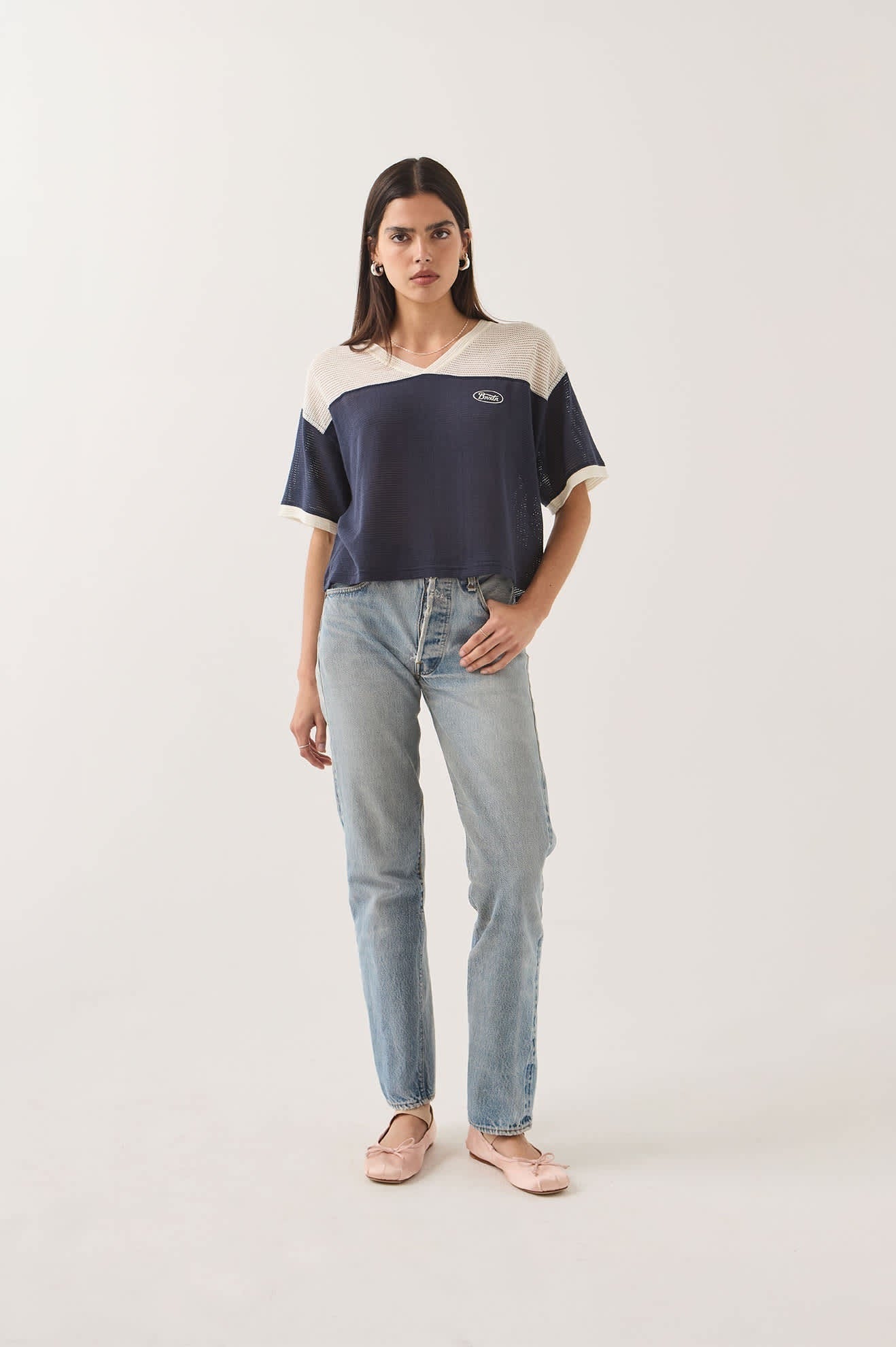 Varsity Mesh T-Shirt - Off White/Washed Navy
