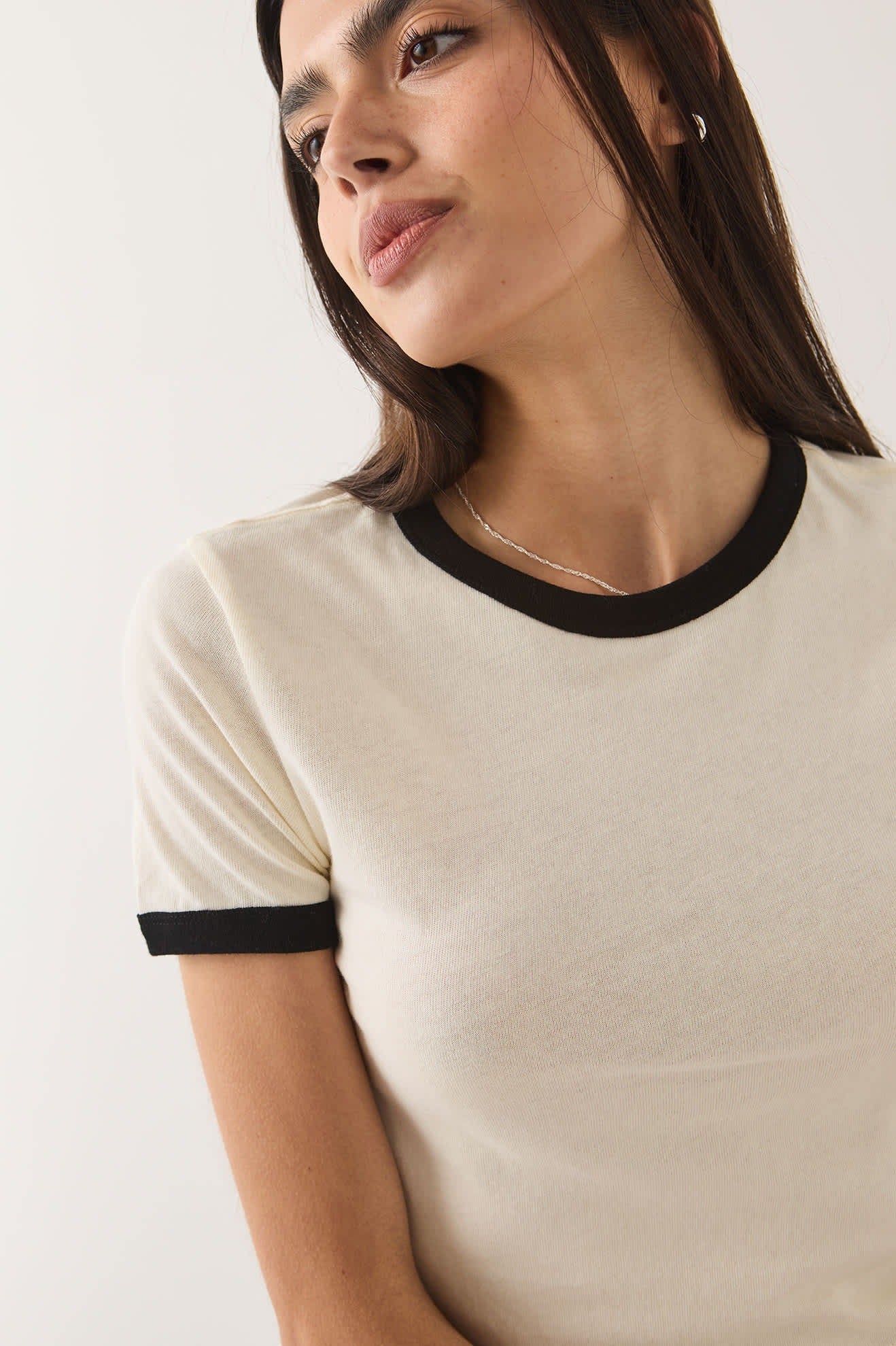 Carefree Organic Garment Dye Ringer T-Shirt - Off White/Black
