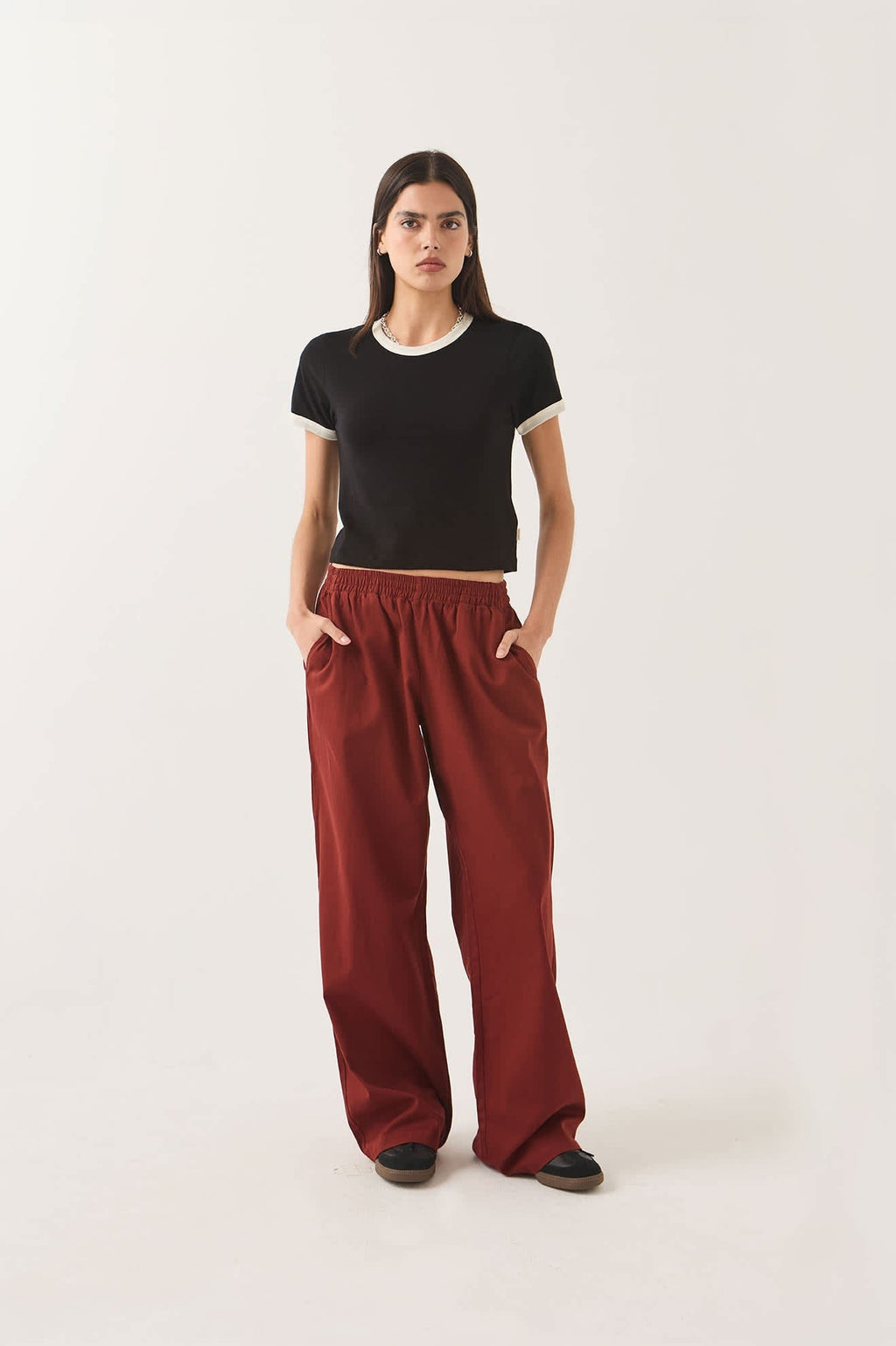 Carefree Organic Garment Dye Ringer T-Shirt - Black/Off White