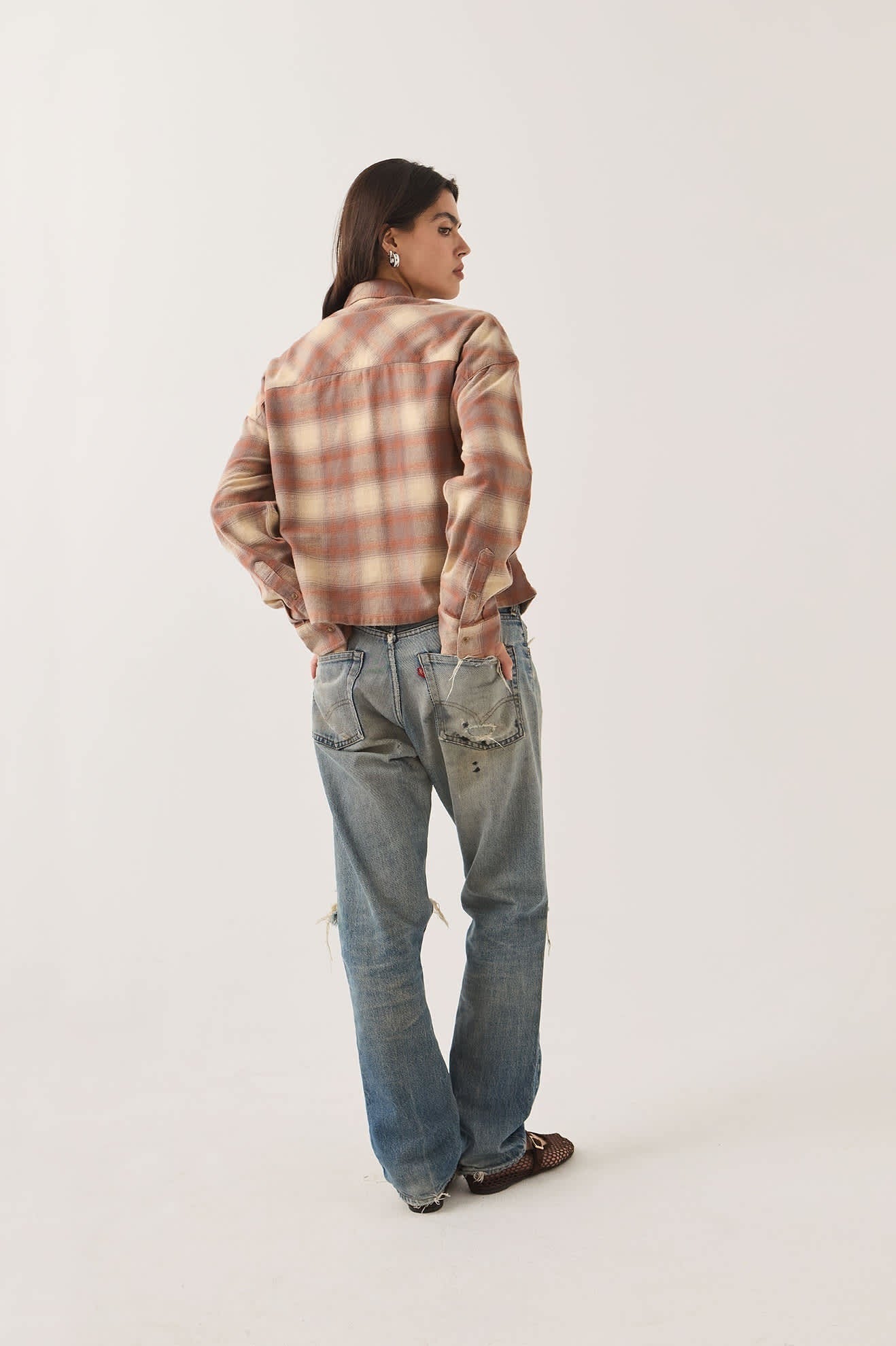 Bowery Crop Women's Overshirt - Soft Tan Window Plaid