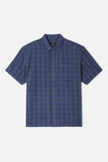 Cru Linen Blend Plaid Short Sleeve Shirt - Dark Blue/Black Plaid