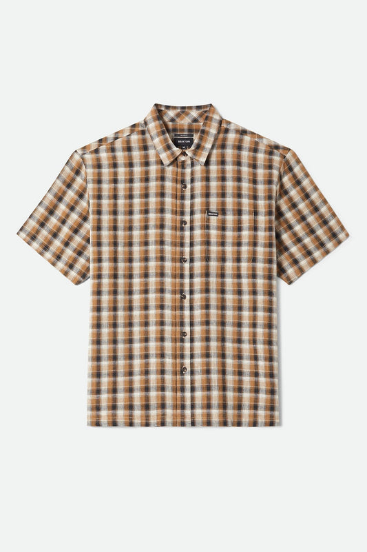 Cru Linen Blend Plaid Short Sleeve Shirt - Black/Tobacco Plaid