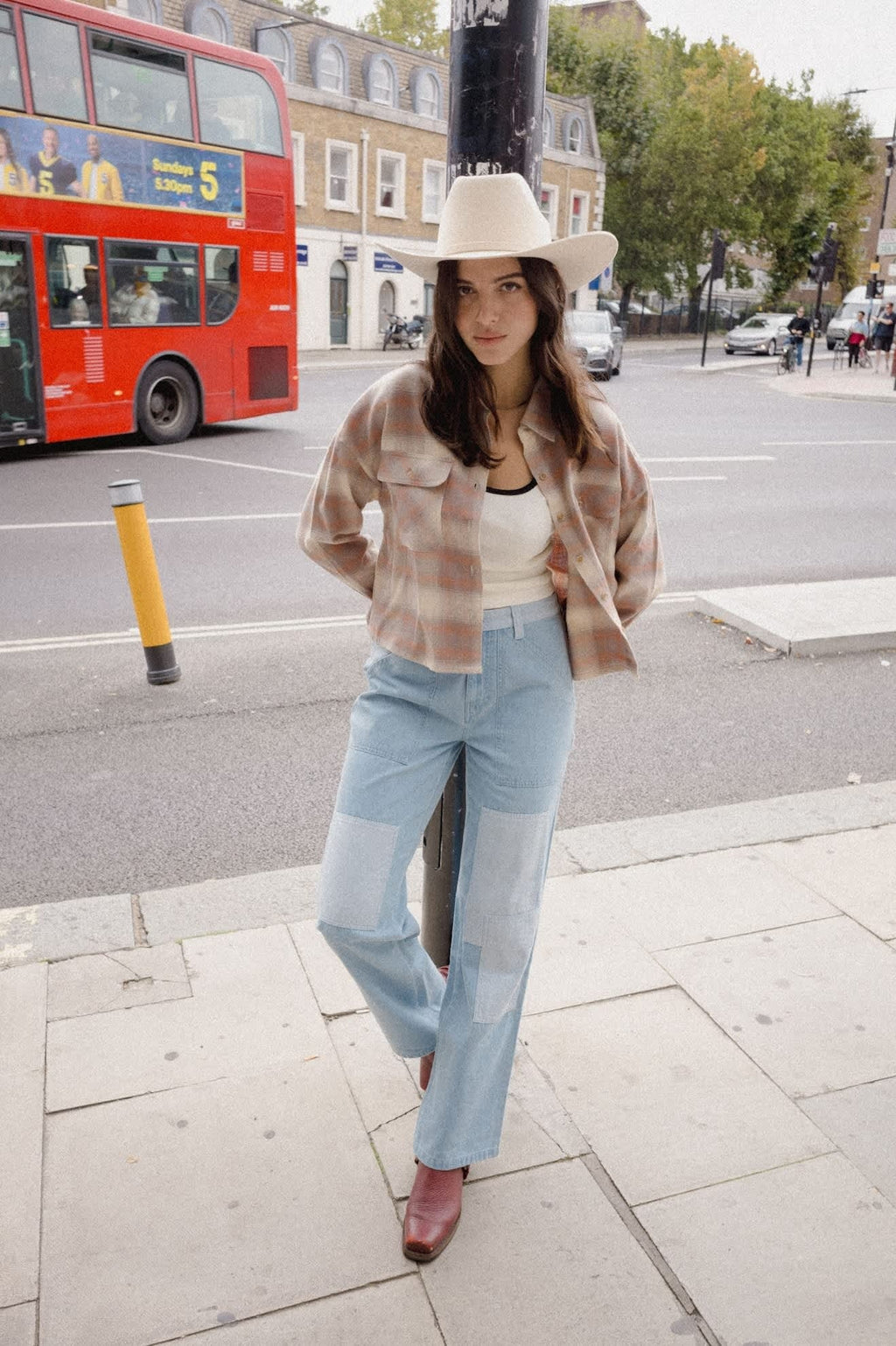 Bowery Crop Women's Overshirt - Soft Tan Window Plaid