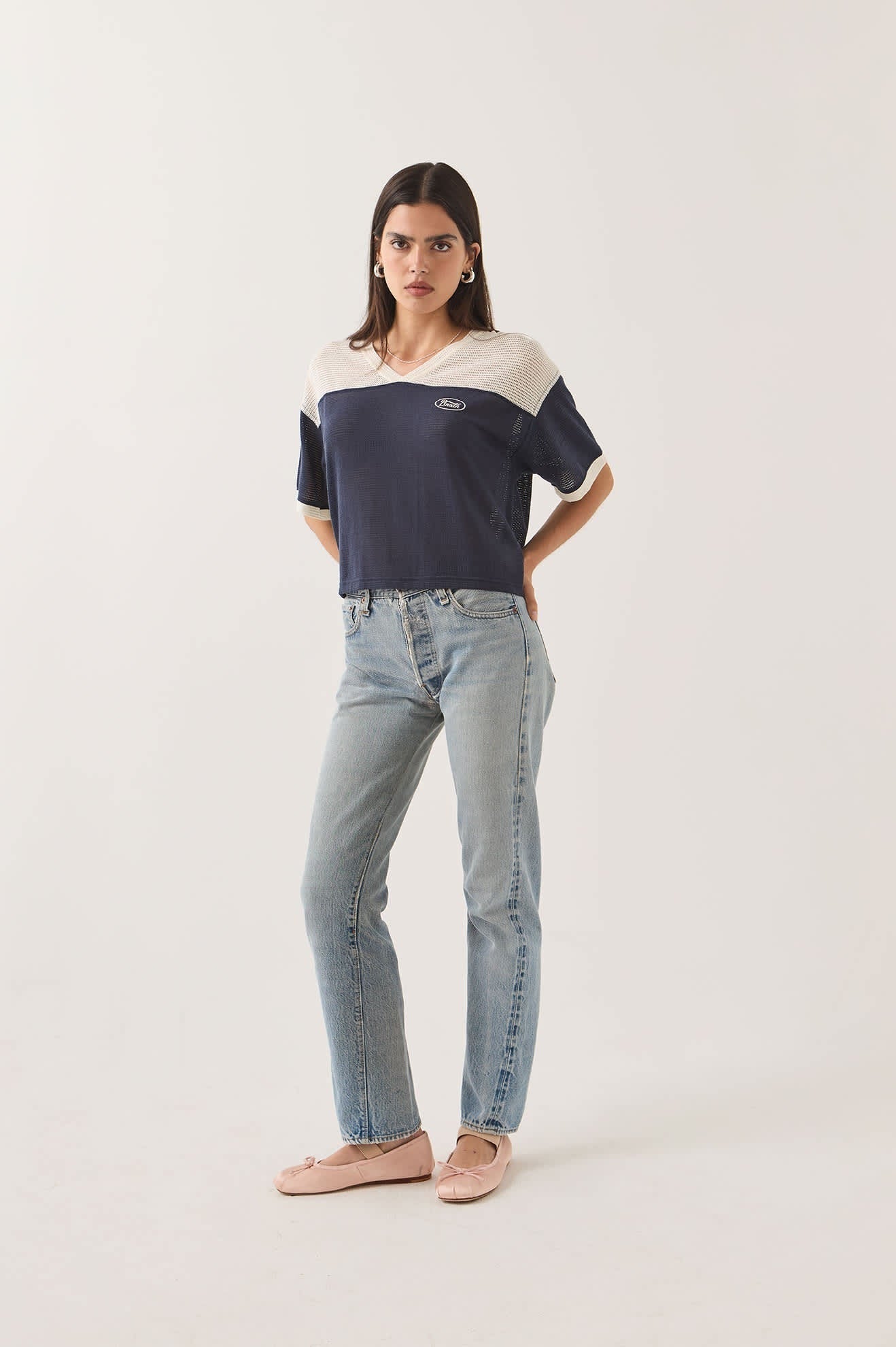 Varsity Mesh T-Shirt - Off White/Washed Navy