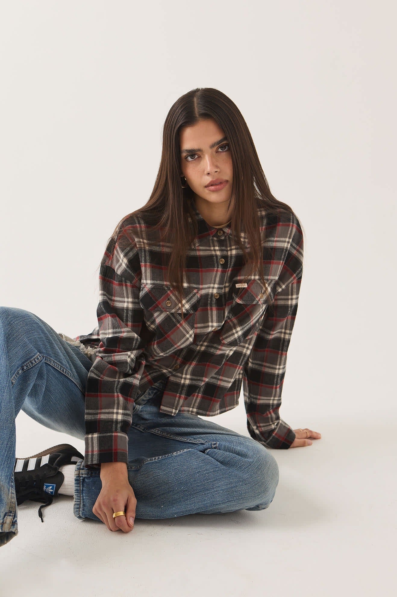 Bowery Crop Women's Overshirt - Washed Black Plaid