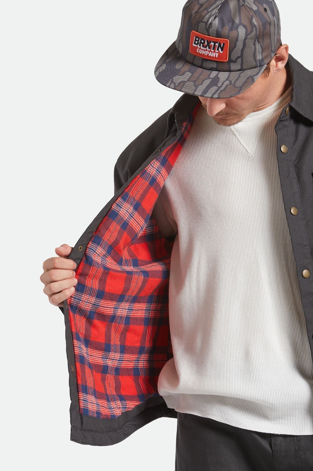 Builders Stretch Flannel Lined Jacket - Washed Black/Red