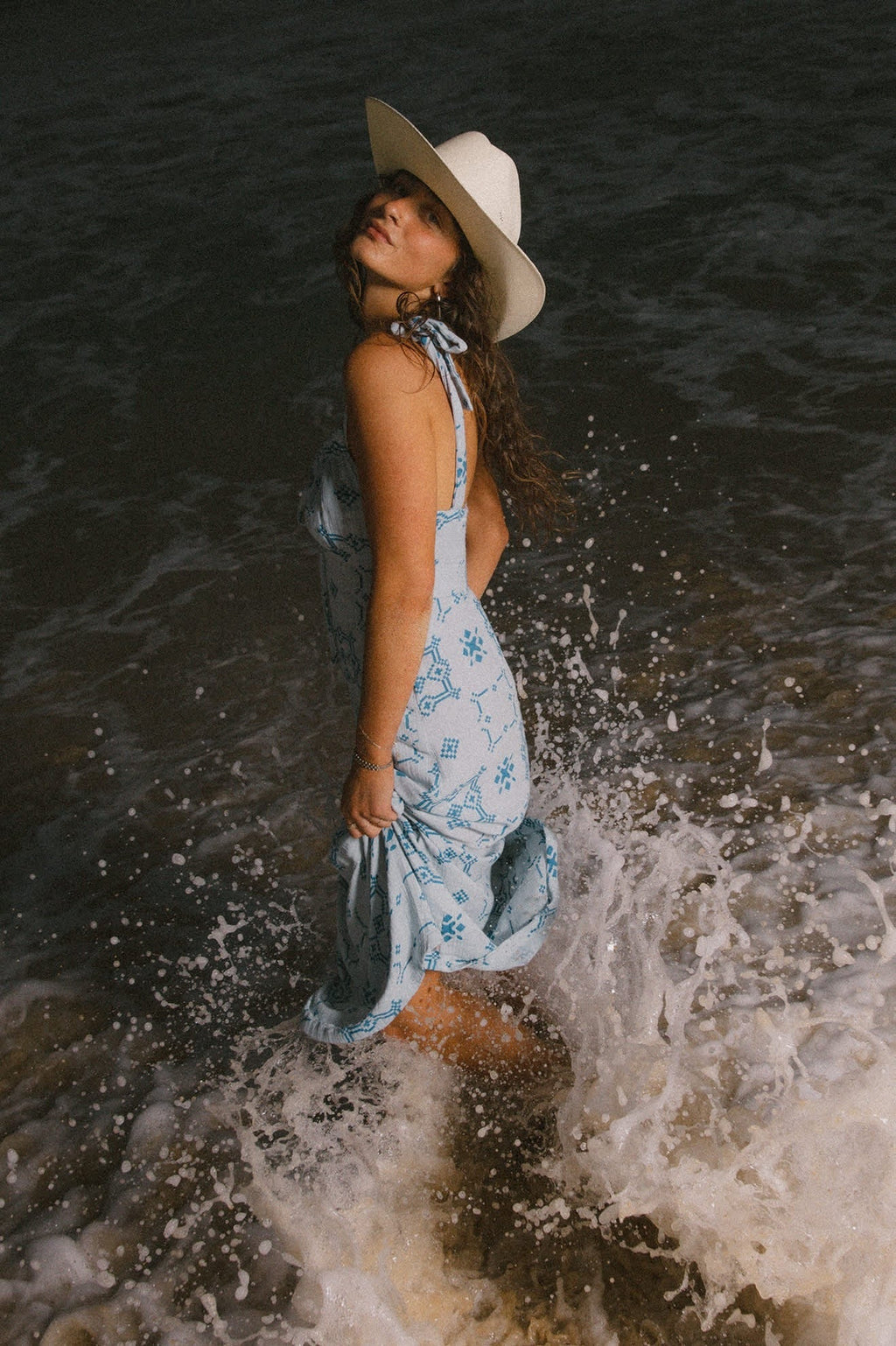 The Tie Dress - Aura Blue Tile Print