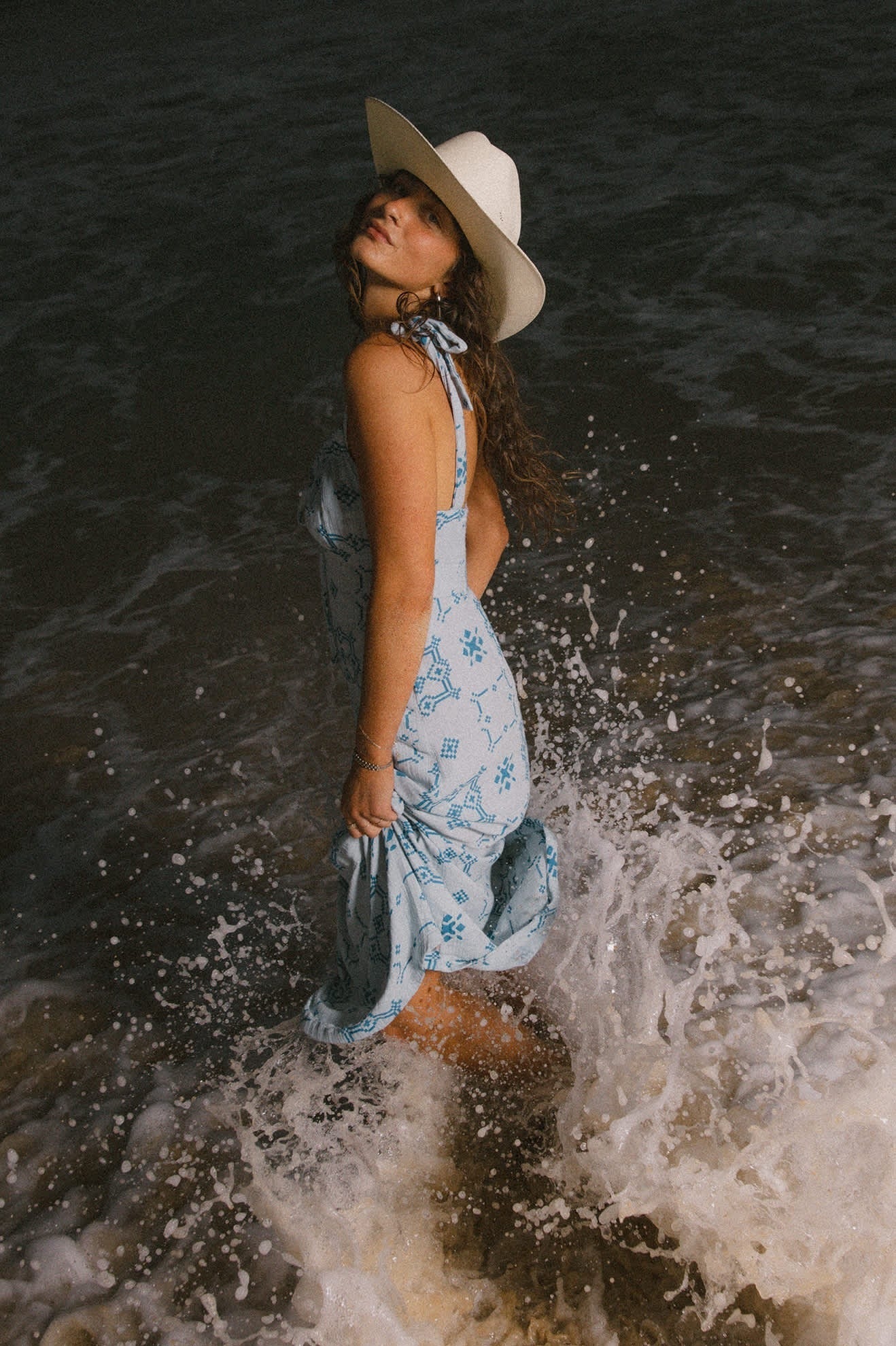 The Tie Dress - Aura Blue Tile Print