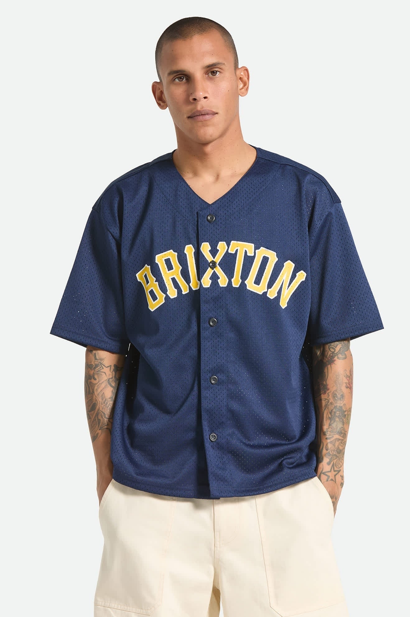 The Brixton Mesh Short Sleeve Baseball Jersey - Washed Navy