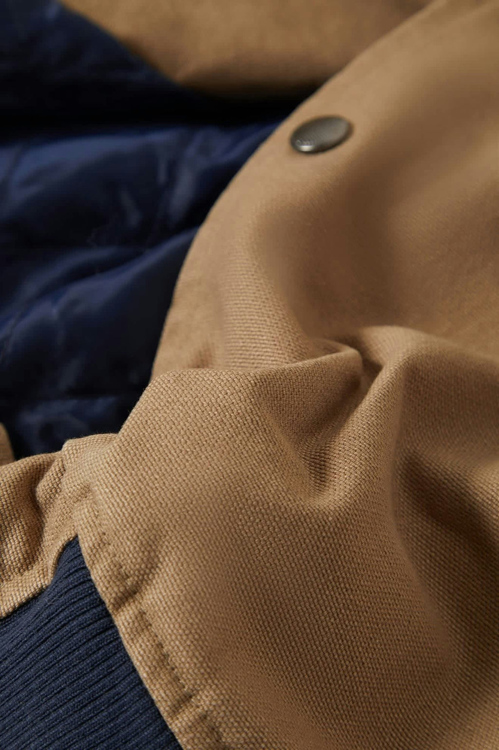 Canvas Hooded Bomber Jacket - Khaki/Mood Indigo