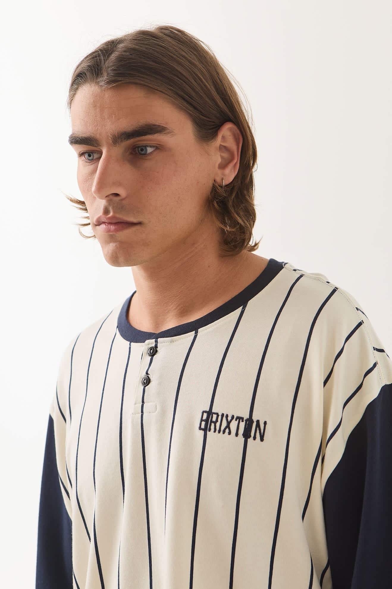 Boxy Baseball T-Shirt - Off White Stripe/Washed Navy