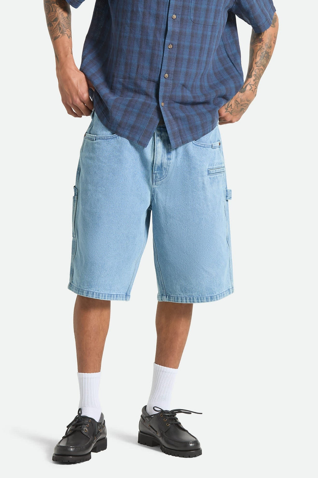 Builders Carpenter Baggy Short - Washed Blue Denim