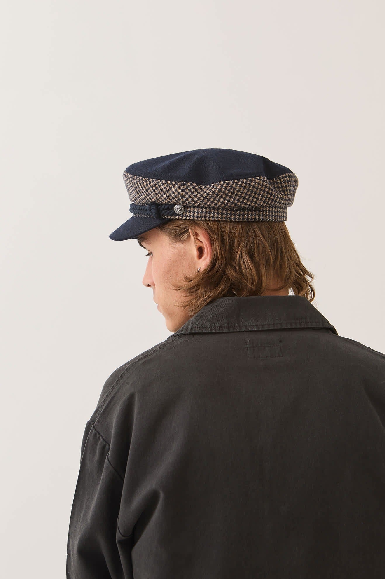 Fiddler Fisherman Cap - Navy/Sand Houndstooth