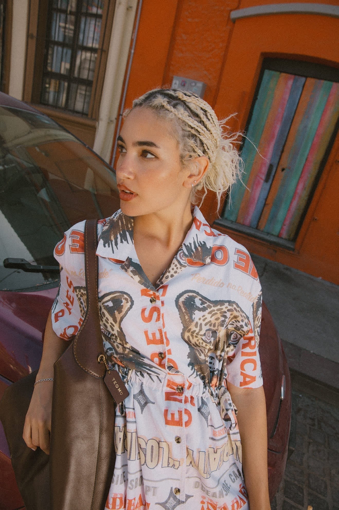 The Cinch Button Down Short Sleeve Dress - Lost In Reality Print