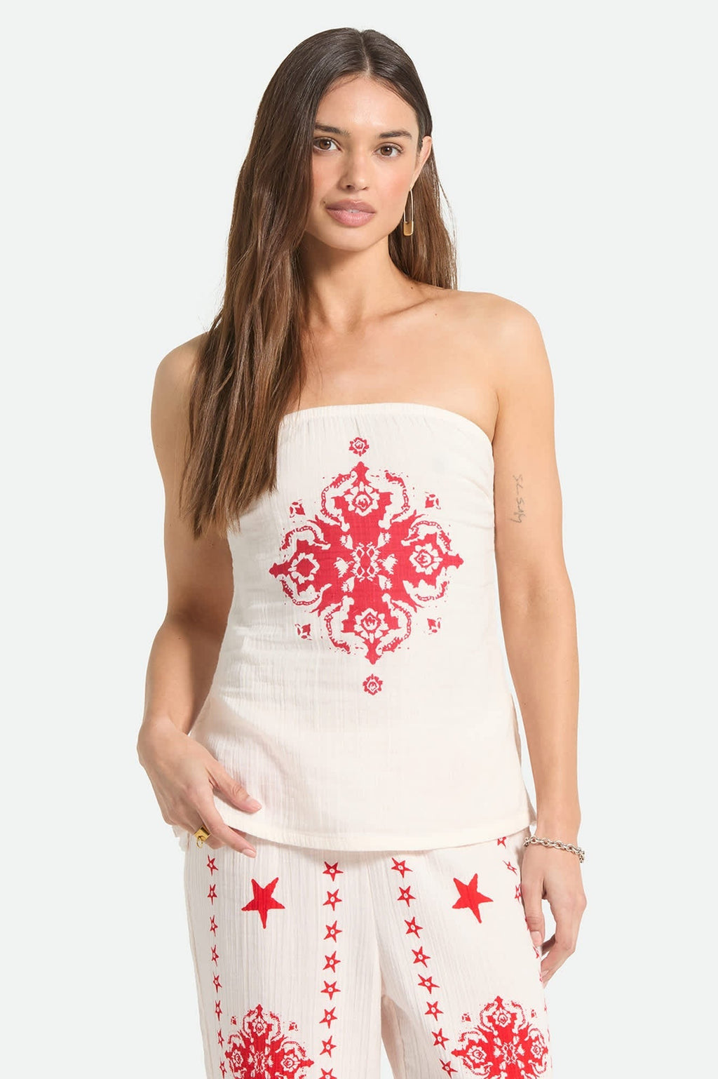 The Lola Tube Top - Off White/Robust Red