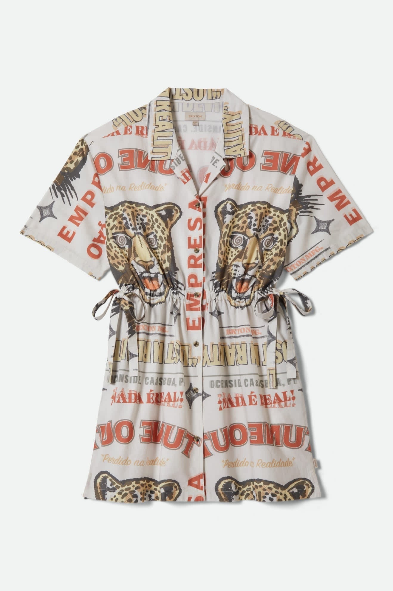 The Cinch Button Down Short Sleeve Dress - Lost In Reality Print