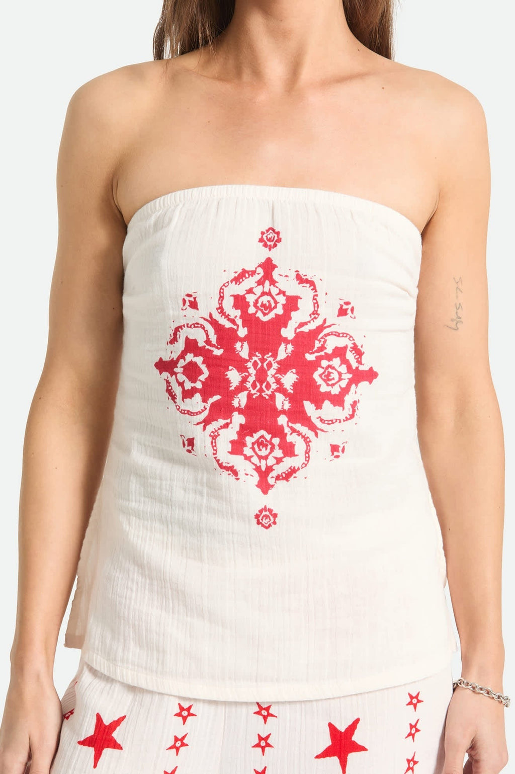 The Lola Tube Top - Off White/Robust Red