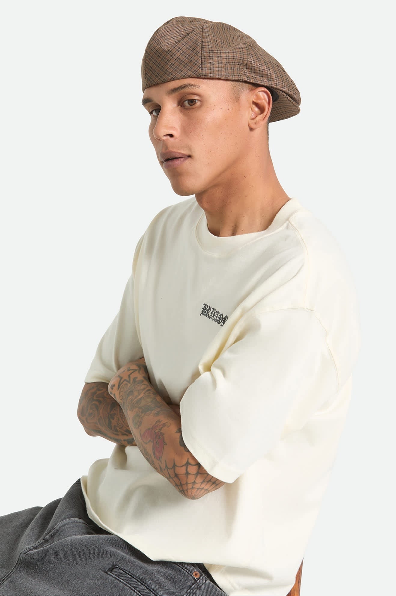 Hooligan Lightweight Flat Cap - Grey/Brown/Gold