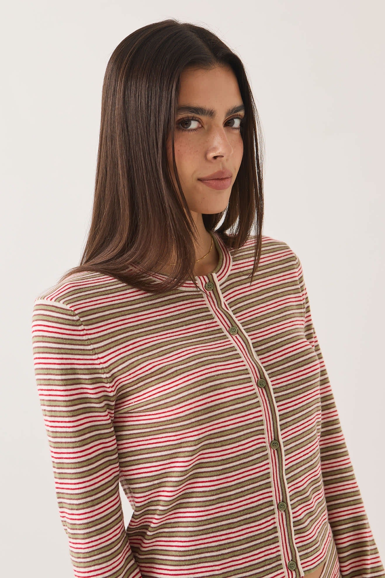 Bixby Lightweight Cardigan - Green Multi Stripe