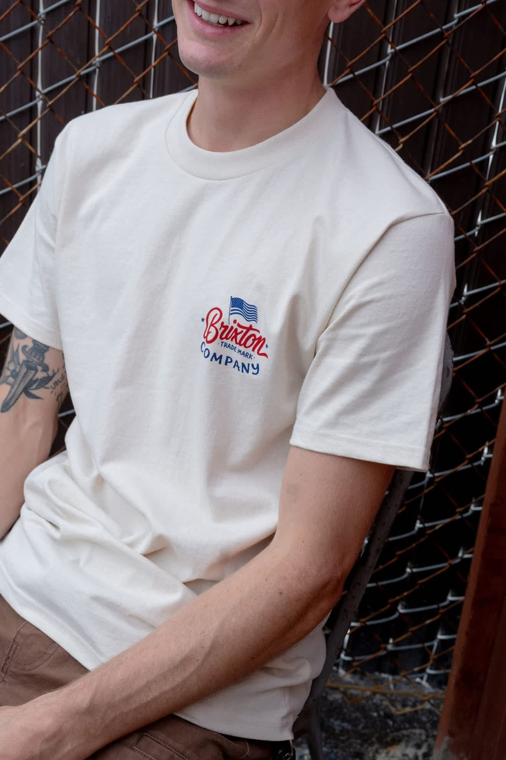Brxtn Flag Short Sleeve Standard T-Shirt - Cream/Navy/Red