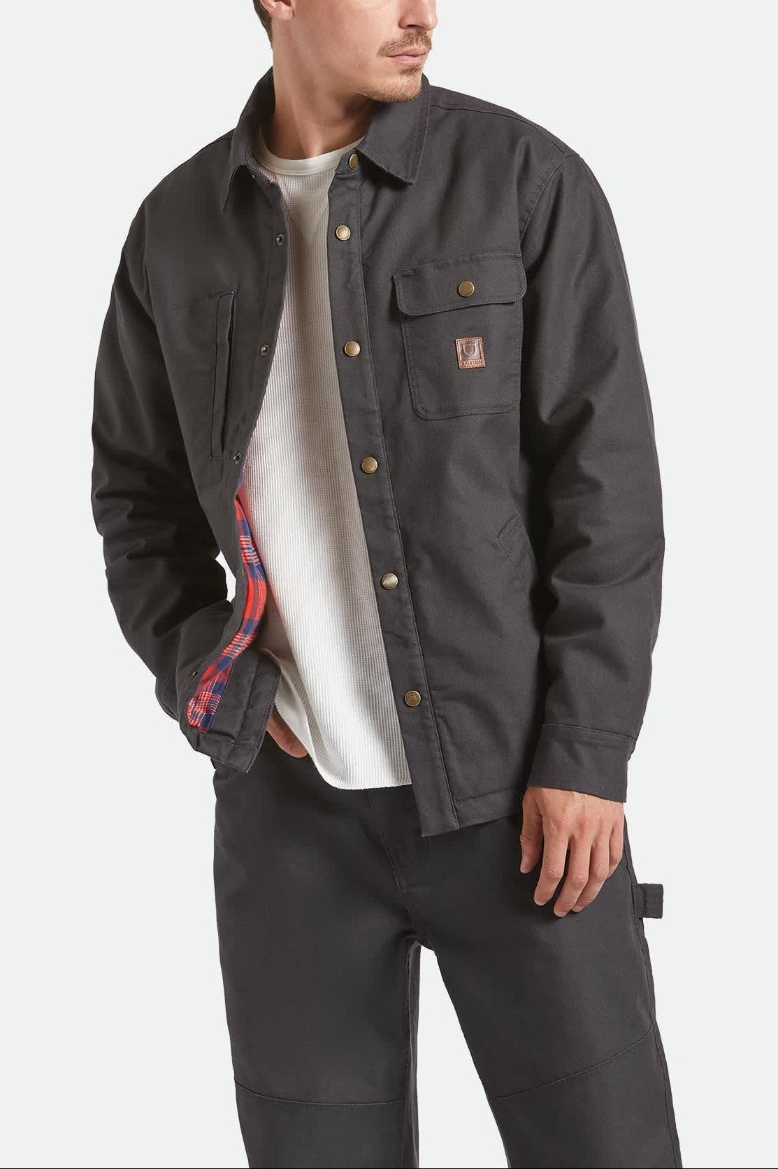 Builders Stretch Flannel Lined Jacket - Washed Black/Red